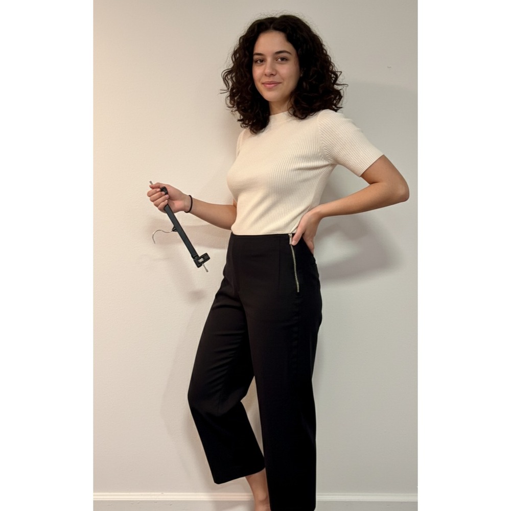 Lauren Ralph Lauren Crop Pants Womens 14‎ Black Cotton Stretch Side Zip Wide Leg